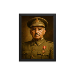 Francisco Franco portrait framed print on a plain backdrop in size 12"x16".
