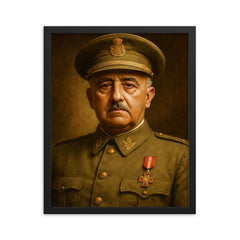 Francisco Franco portrait framed print on a plain backdrop in size 16"x20".