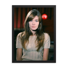Francoise Hardy framed print on a plain backdrop in size 18"x24".