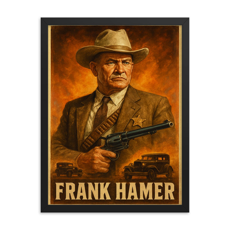 Frank Hamer framed print on a plain backdrop in size 18