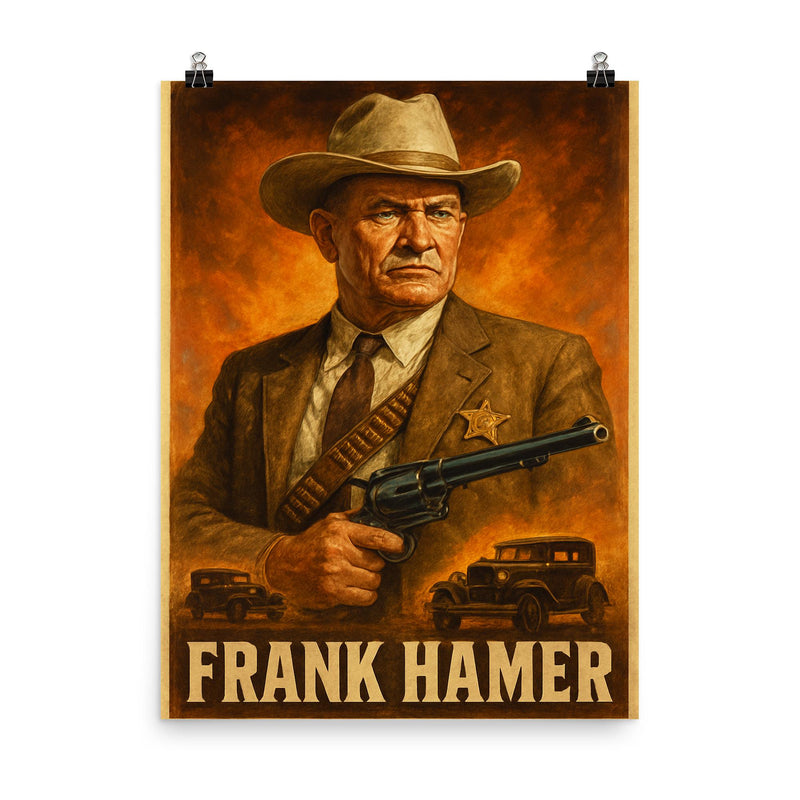 Frank Hamer poster on a plain backdrop in size 8