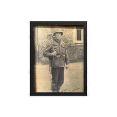 Frank L. Wendel, Cannon Crew Member on 105mm Howitzer, England Before D-Day framed print on a plain backdrop in size 12"x16".