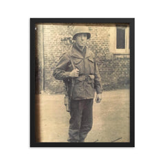 Frank L. Wendel, Cannon Crew Member on 105mm Howitzer, England Before D-Day framed print on a plain backdrop in size 16"x20".