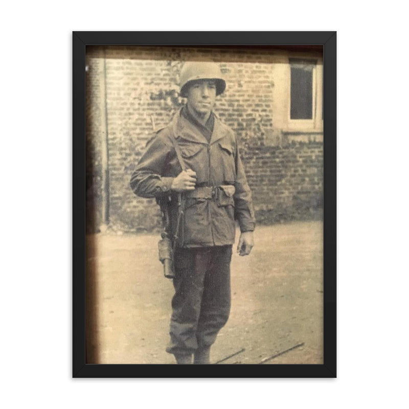 Frank L. Wendel, Cannon Crew Member on 105mm Howitzer, England Before D-Day framed print on a plain backdrop in size 18