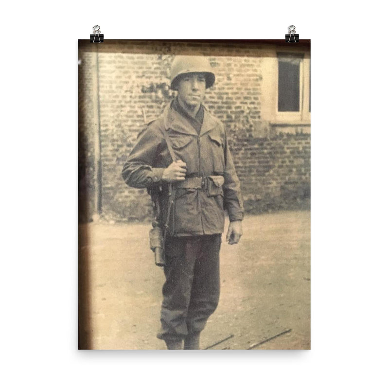 Frank L. Wendel, Cannon Crew Member on 105mm Howitzer, England Before D-Day poster on a plain backdrop in size 8