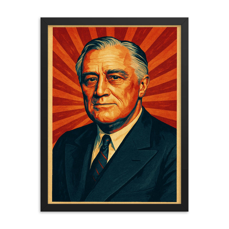 Franklin D Roosevelt framed print on a plain backdrop in size 18