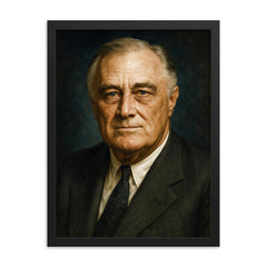Franklin Delano Roosevelt portrait framed print on a plain backdrop in size 18"x24".