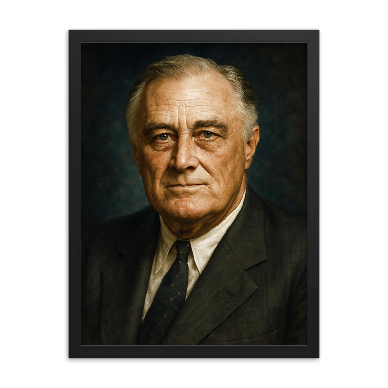Franklin Delano Roosevelt portrait framed print on a plain backdrop in size 18