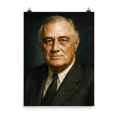 Franklin Delano Roosevelt portrait poster on a plain backdrop in size 8"x10".