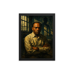 Frantz Fanon in psychiatric ward shadows framed print on a plain backdrop in size 12"x16".
