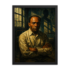 Frantz Fanon in psychiatric ward shadows framed print on a plain backdrop in size 18"x24".
