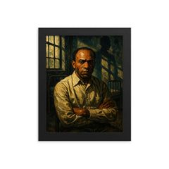 Frantz Fanon in psychiatric ward shadows framed print on a plain backdrop in size 8"x10".