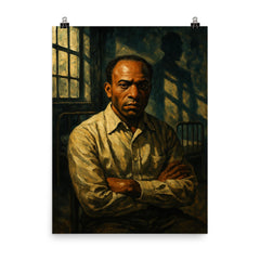 Frantz Fanon in psychiatric ward shadows poster on a plain backdrop in size 8"x10".