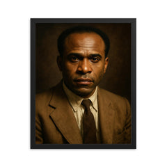 Frantz Fanon portrait framed print on a plain backdrop in size 16"x20".