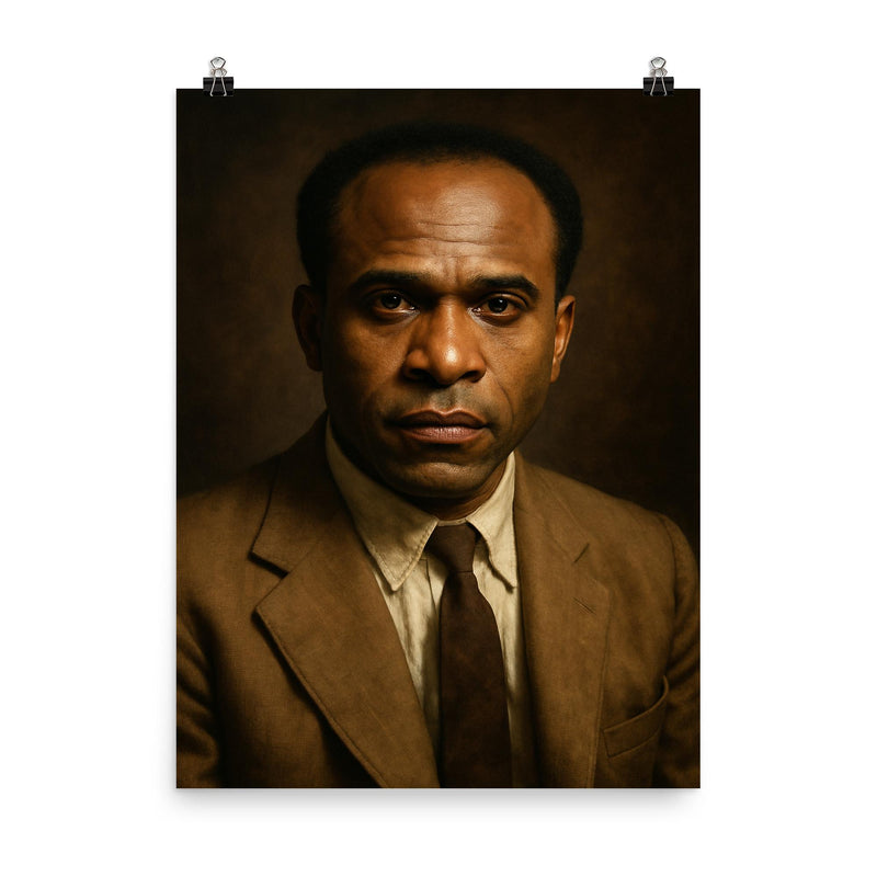 Frantz Fanon portrait poster on a plain backdrop in size 8