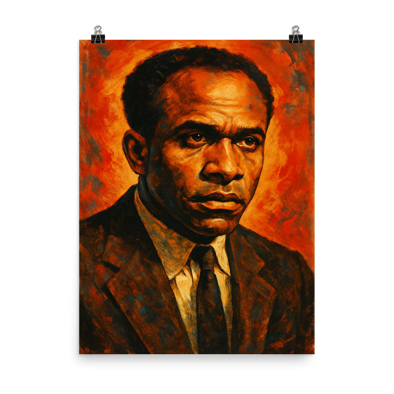 Frantz Fanon poster on a plain backdrop in size 8
