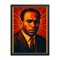 Frantz Fanon revolutionary psychiatrist portrait framed print on a plain backdrop in size 18"x24".