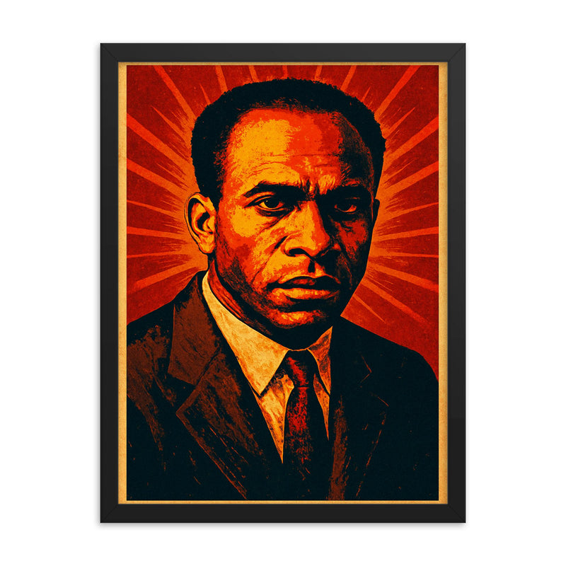 Frantz Fanon revolutionary psychiatrist portrait framed print on a plain backdrop in size 18