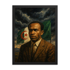 Frantz Fanon under Algerian storm clouds framed print on a plain backdrop in size 18"x24".