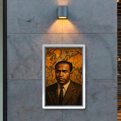 Frantz Fanon with cracked colonial map backdrop poster 2
