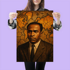 Frantz Fanon with cracked colonial map backdrop poster 3