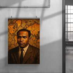 Frantz Fanon with cracked colonial map backdrop poster 4