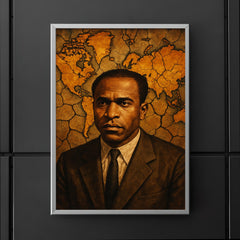 Frantz Fanon with cracked colonial map backdrop poster 5