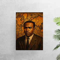 Frantz Fanon with cracked colonial map backdrop poster 7