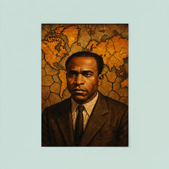 Frantz Fanon with cracked colonial map backdrop poster 8