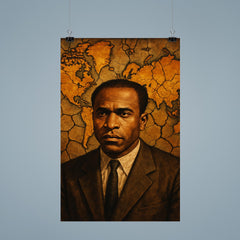 Frantz Fanon with cracked colonial map backdrop poster 9