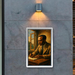Frantz Fanon writing beside an open casement poster 2