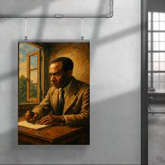 Frantz Fanon writing beside an open casement poster 4