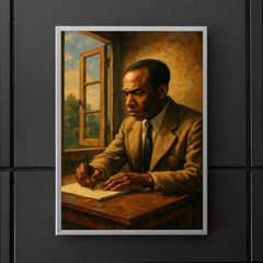 Frantz Fanon writing beside an open casement poster 5