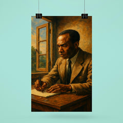 Frantz Fanon writing beside an open casement poster 6
