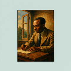 Frantz Fanon writing beside an open casement poster 8