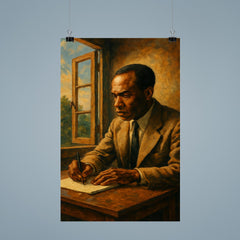 Frantz Fanon writing beside an open casement poster 9