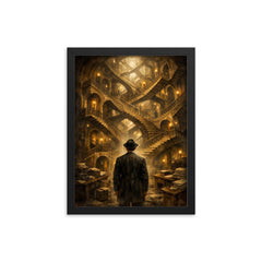 Franz Kafka before impossible bureaucratic staircase framed print on a plain backdrop in size 12"x16".