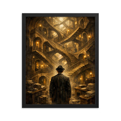 Franz Kafka before impossible bureaucratic staircase framed print on a plain backdrop in size 16"x20".