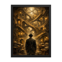 Franz Kafka before impossible bureaucratic staircase framed print on a plain backdrop in size 18"x24".