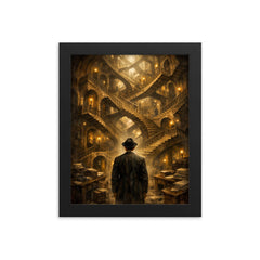 Franz Kafka before impossible bureaucratic staircase framed print on a plain backdrop in size 8"x10".