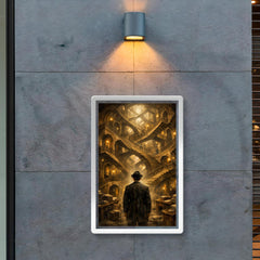 Franz Kafka before impossible bureaucratic staircase poster 2