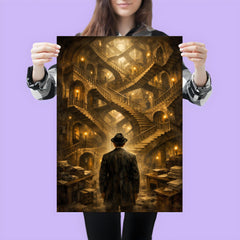 Franz Kafka before impossible bureaucratic staircase poster 3