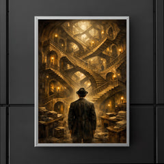Franz Kafka before impossible bureaucratic staircase poster 5