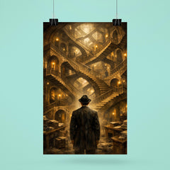 Franz Kafka before impossible bureaucratic staircase poster 6