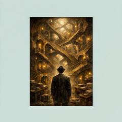 Franz Kafka before impossible bureaucratic staircase poster 8