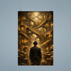 Franz Kafka before impossible bureaucratic staircase poster 9