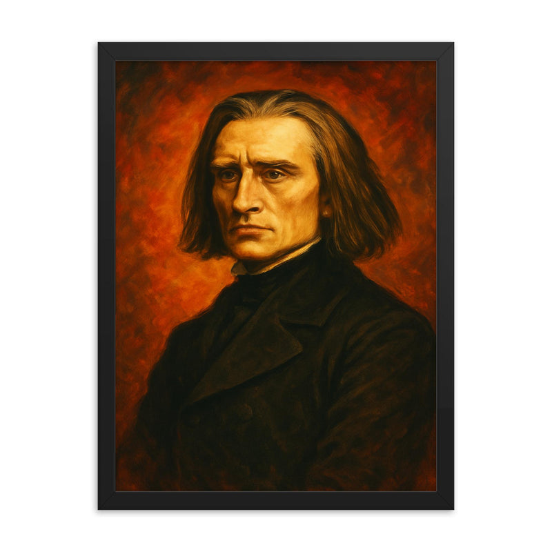 Franz Liszt framed print on a plain backdrop in size 18