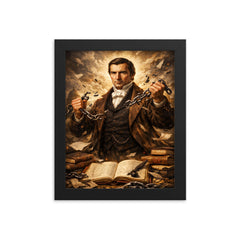 Frédéric Bastiat by broken chains and ledgers framed print on a plain backdrop in size 8"x10".