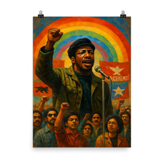 Fred Hampton rainbow coalition rally scene poster on a plain backdrop in size 8"x10".