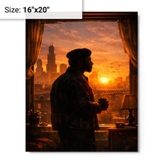 Fred Hampton sunrise apartment silhouette metal print on a plain backdrop in size 16"x20".